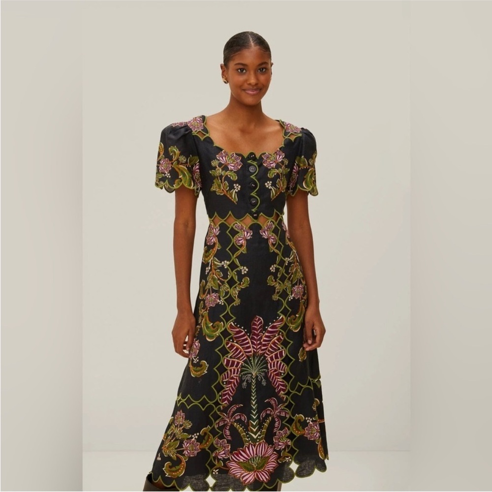 Farm Rio Black Ravenala Short Sleeve Maxi Dress Small B573